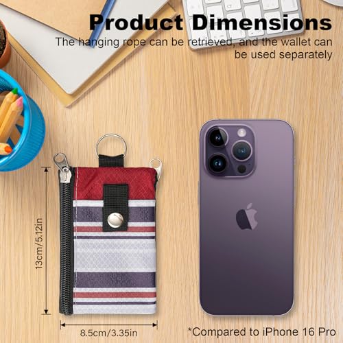 Image of Minimalist RFID Wallet with Lanyard, Multi-functional ID Case with 2 Zipper Pockets and Key Chain for Men and Women, Tactical Badge Pouch Cards Holder, Coin Purse for Travel Sports - Two-Tone
