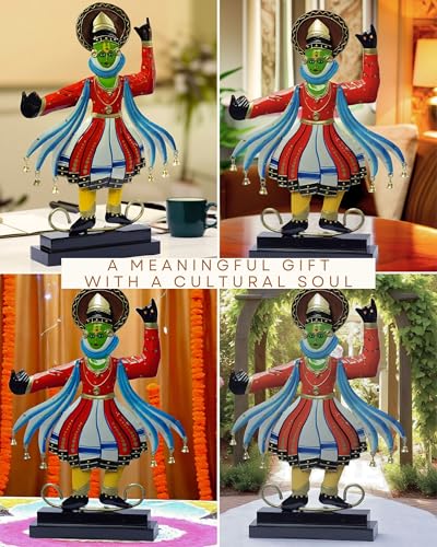 Image of KRAFTSKALA Kathakali Dancer Metal Showpiece - Traditional Kerala Folk Art Classical Dance Figurine - Home Decor Statue for Living Room, Gifting (12x18 inch)
