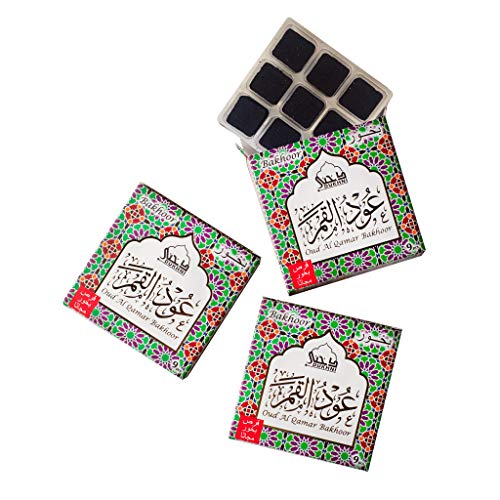 Dukhni Oud Al Qamar Bakhoor Ø¹ÙˆØ¯ Ø§Ù„Ù‚Ù…Ø± Ø¨Ø®ÙˆØ± (3 Box x 9 Pieces of Bakhoor Each). Authentic Arabic Oud Bakhoor. Perfect for Prayer, Meditation, Relaxation & Chanting
