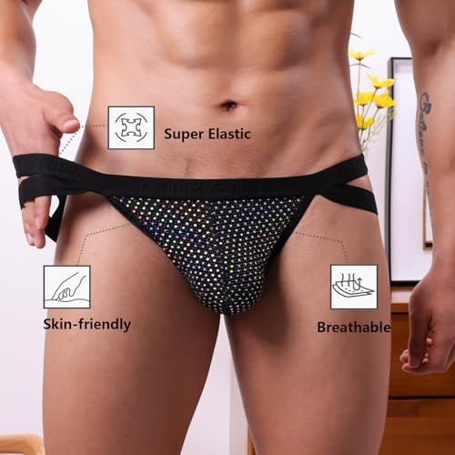 Men's Jockstrap Underwear Sexy Fashion Shiny Brief Mens Underwear Breathable Work Out Athletic Supporter Black3