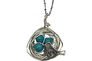 Robins Nest or Bird's Nest Pendant with 3 Turquoise Eggs on 24" Chain
