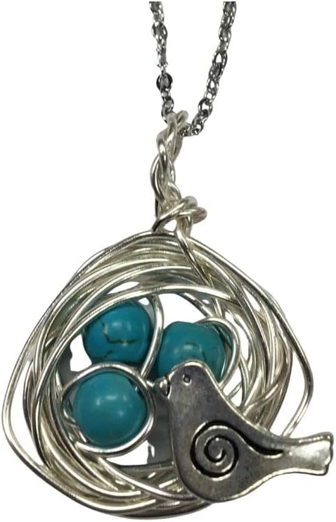 Robins Nest or Bird's Nest Pendant with 3 Turquoise Eggs on a 24 inch stainless steel link chain