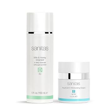 Sanitas Skincare Milk & Honey Cleanser + PeptiDerm Moisturizing Cream, Peptides, Ceramides, Raw Honey, Vitamin C, Gentle Cleanser and Hydrating Moisturizer