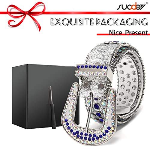 Image of SUOSDEY Women Men Rhinestone Belt Unisex Sequin Strap Bling Crystal Western Studs Glitter Luxury Belt for Jeans Pants Dress