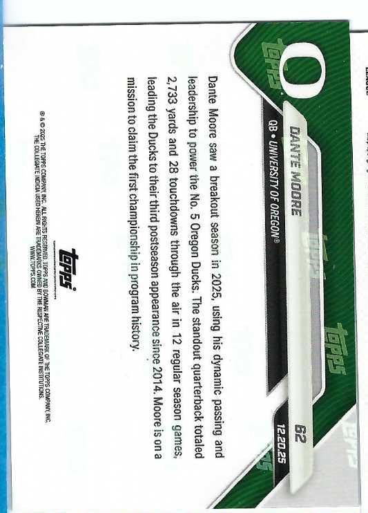 DANTE MOORE 2025 Bowman University Now Football #62 GOLD FOIL PARALLEL Rookie Card RC #23 of only 50 Made! Oregon Ducks