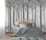 XMPMBM-Grey Cartoon Tree Nursery Room Fabric Wallpaper Misty Forest Wall Mural-W 154' X H 105'（112 Square Foot）