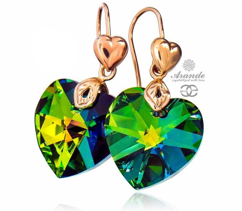 Boucles d'oreilles cœur vitrail cristaux argent 925 or rose Arande