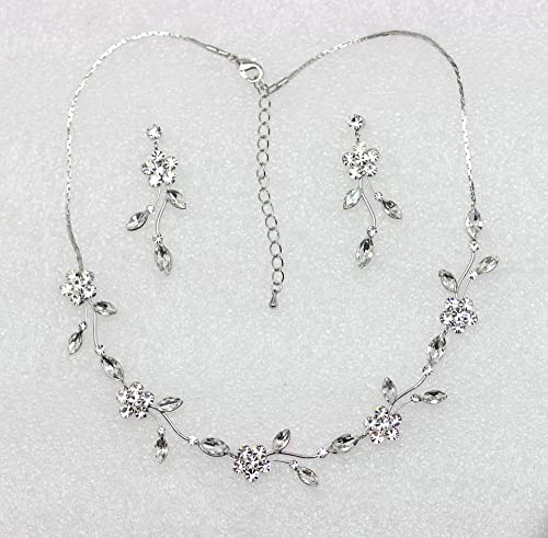 Image of Faship Gorgeous Rhinestone Crystal Floral Necklace Earrings Set