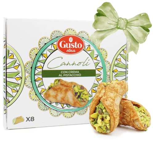 GUSTO ETNA Sicilian Cannoli filled with Pistachio Cream, 8 Pieces, Mini Cannoli in Gift Box with Pistachio Butter, Crunchy Sweet Delicacy from Bronte, Sicily, Italian Biscotti Cookies, From Italy