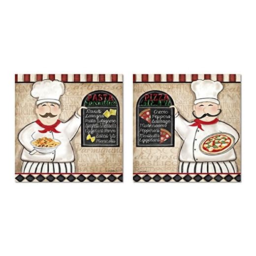 Gango Home Décor Lovely Italian Pizza and Pasta Menu Chef Set; Two 12x12in Unframed Paper Posters (Printed On Paper, Not Chalkboard)