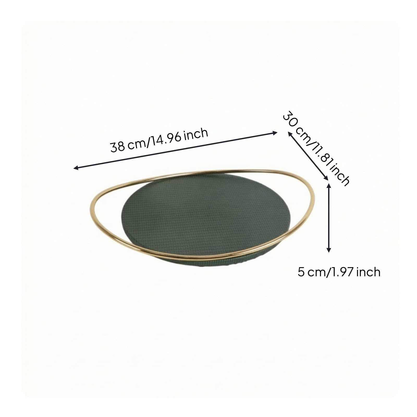 Amagogo Industrial Tablett Ovales Serviertablett, Grünes Leder, Goldener Griff, 38 30 5cm
