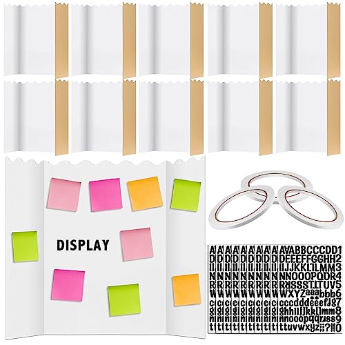TaoBary 10 Pack Trifold Presentation Board, Folding Poster Board Presentation, Display Project Paperboard with 10 Sheets Letter Sticker, 3 Rolls of Double Sides Adhesive Tape(16 x 24 Inch,White)