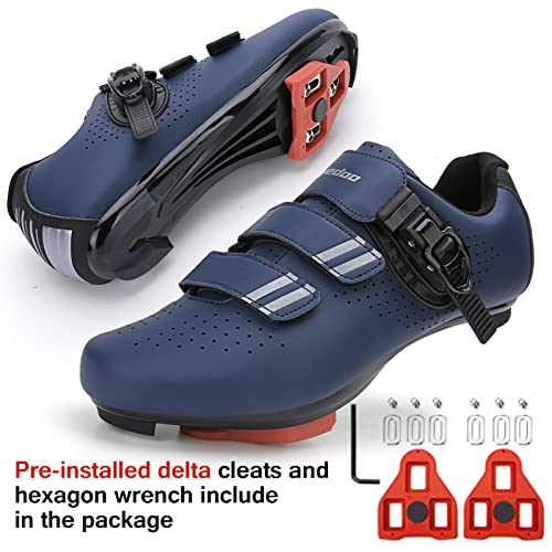 Image of Mens Womens Cycling Shoes Compatible with Pelaton Bike Shoes Road Bike Shoes Riding Bicycle Pre-Installed with Delta Cleats Clip Indoor Outdoor Pedal
