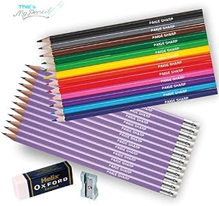 Personalised 12 Colouring, 12 Lilac Graphite Pencils plus Helix Eraser/Sharpener pack - Pencils are embossed with name