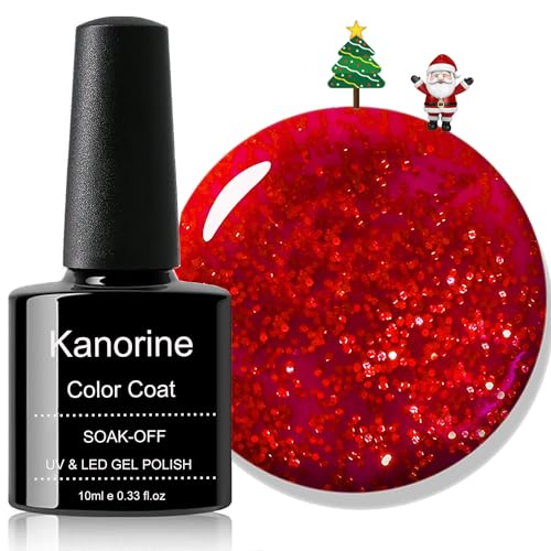 KANORINE Christmas Gel Polish Soak-Off UV/LED Red Glitter Gel Nail Polish Santa Red Dream Coat Gel Nail Varnish Nail Art TYPE 10ml