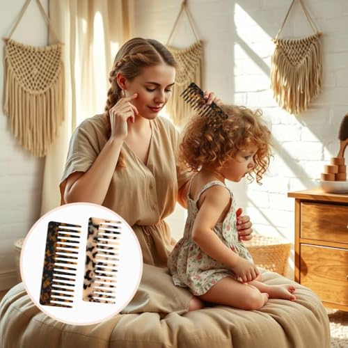 Large Hair Detangling Comb - Wide Tooth Comb Cellulose Detangler Combs for Women Thick Curly Wavy Wet Dry Hair 2 Pack (Tortoise Shell, Ivory) - Image 4