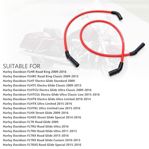 Spark Plug Wires Compatible with Harley H-D FLT FLHT FLHR FLTR 2009-2015, Thickness 10mm, Red Color