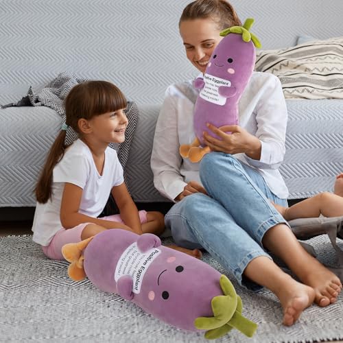 Sprinqdawin Positive Eggplant Pickle,Pickle Stuffed Animal-20” Plush Eggplant Stuffed Animal with Positive Words,Kawaii Plush Toys Vegetable Plushies Pillow,Birthday Gifts for Kids Adults,1pcs — view 4