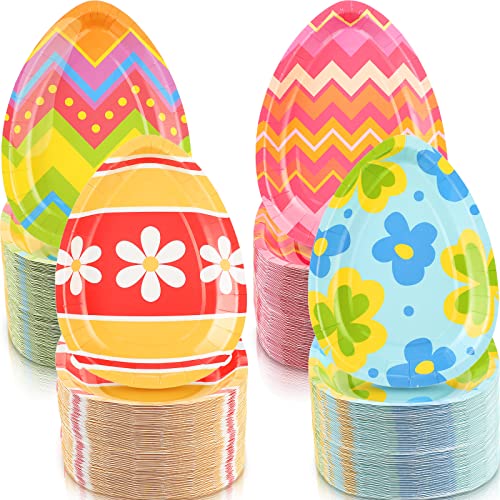 Irenare 200 Pcs Easter Eggs Paper Plates Bulk Disposable Oval Platters Dinner Serving Tableware Egg Shaped Plate Easter Snack Trays Easter Decorative for Easter Holiday Spring Birthday Party Supplies