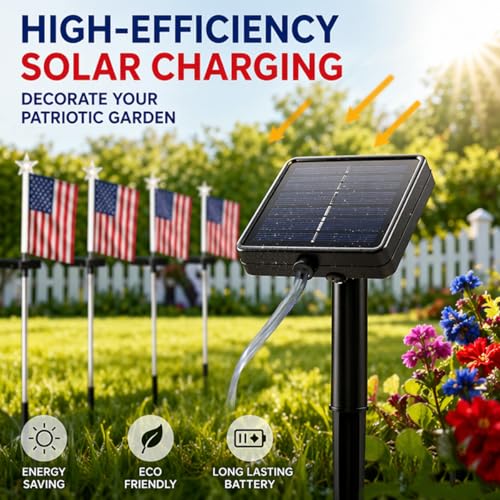8 Pack Solar American Flag Pathway Lights, 4th of July Outdoor Decor American Flag Lights, Patriotic Red White Blue Outdoor Stake Waterproof LED, Independence Day Yard Garden by Generic - Used condition - Image 8