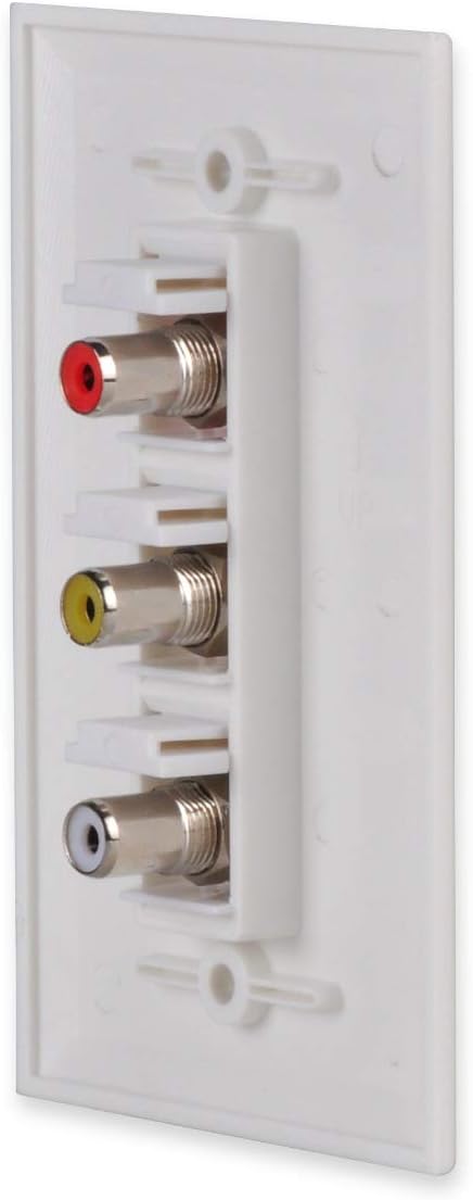 RCA Wall Plate, HTTX White 3-Port RCA Wall Plate with Removable F/F RCA Keystone Jack Inserts for Composite Audio/Video
