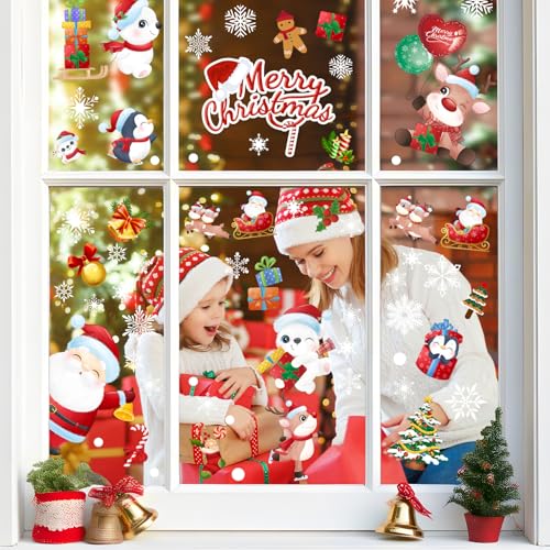 168 Pcs Christmas Window Decorations - Merry Christmas Window Clings for Glass Windows, Santa Claus Snowflake Christma Window Stickers Decals for Indoor Home Xmas Holiday Winter Party Decor, 9 Sheet - image 7