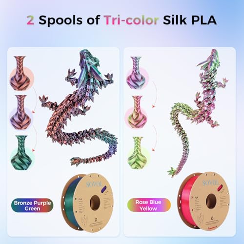 Image of Sovol Silk PLA Filament 6KG Kit, Silk Tri Color & Dual Color Co-Extrusion PLA Materials, Shiny Multicolored Fast Change Rainbow 3D Printer Filament, 1.75mm 1kg / 2.2lbs + /-0.03mm