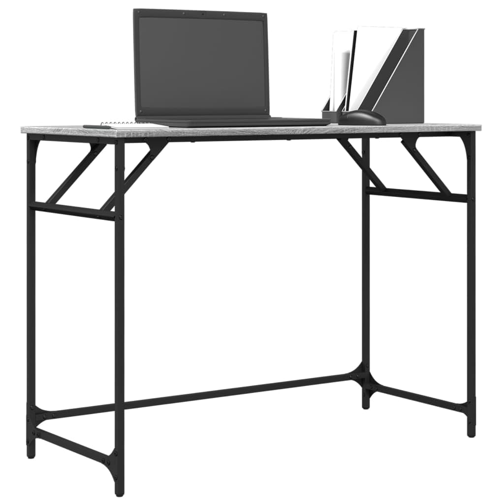 Scrivania in legno Sonoma e acciaio, 100 x 45 x 76 cm, compatta, per casa, studio, camera dei ragazzi, con piano stabile e piedini in metallo moderni