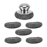 NOLITOY Stainless Steel Scrubber for Dishes and Pots, 1 Steel Scrubber with 5 Replacement Pads, Heavy Duty Kitchen Scouring Pads for Pan and Wok Cleaning, Sturdy Metal Dish Cleaning Brush
