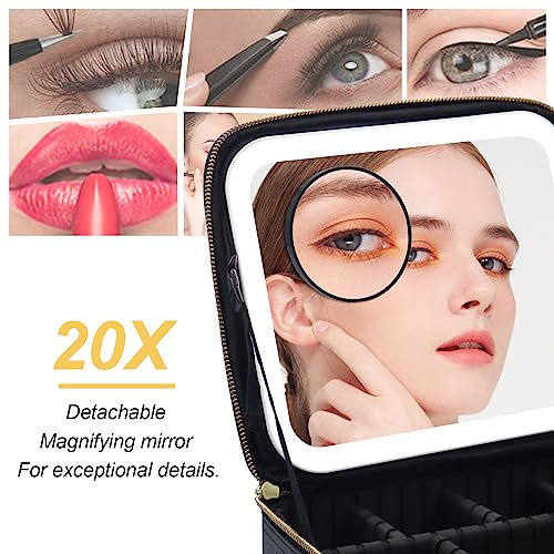 Rrtide Makeup Bag With Light Up Mirror, Travel Makeup Train Case With Adjustable Dividers, Makeup Case With Mirror And Lights, With Practical Accessories Of Travel Bottles And 3.5Inch 20X Mirror #TOP2