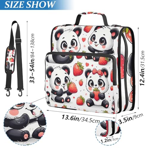 Image of 3 Ring Zipper Binder with Shoulder Strap Panda Red Strawberry 1.5 inch Binders Keeper Large Capacity Multi Pockets for School Office Supplies