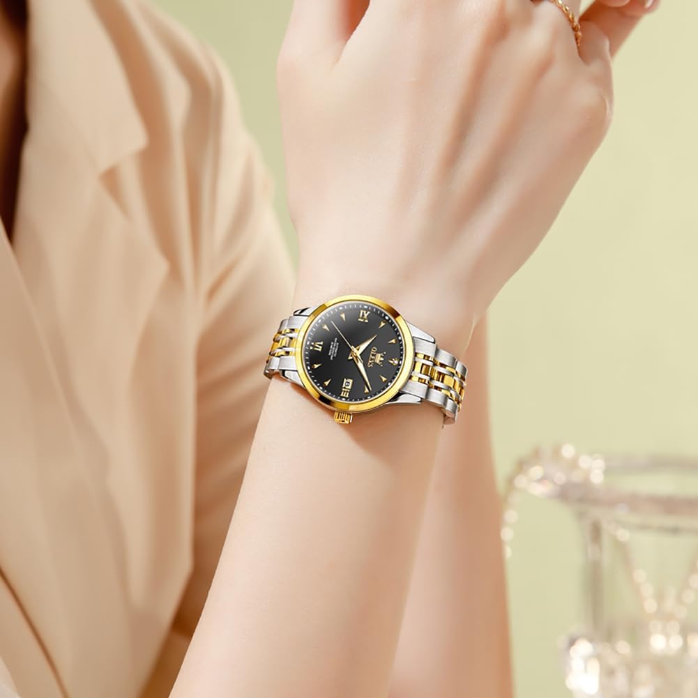 OLEVS Womens Automatic Watch Gold Luxury Diamond Self Winding Ladies Wrist Watches Waterproof Luminous Date - Image 4