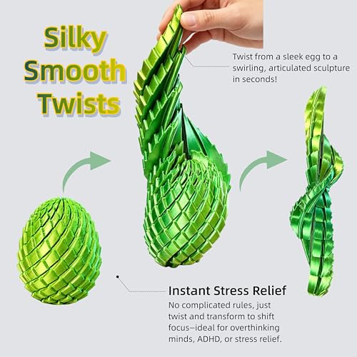 JimSeiSei 3D Printed Fidget Toy, Twisty Dragon Eggs, Spiral Slippery Egg Fidget Toy, Stress Relief Sensory Desk Toy for Adults and ADHD, Rotating Focus Anxiety Relief Pocket Toy (YellowGreen) — view 4