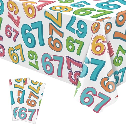 Heyfary 6 7 Birthday Party Decorations 67 Disposable Plastic Tablecloth Colorful I was 6 Now Im 7 Six Seven Waterproof Table Cover Picnic Decor -2 Pack