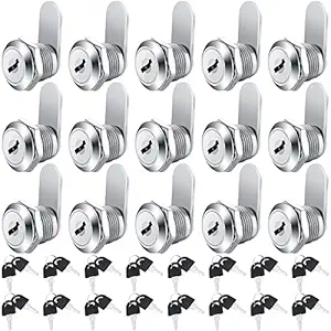 16 Pieces Cabinet Cam Lock Keyed Alike Cylinder Cam Lock 5/8 Inch Zinc Alloy Drawer Lock Secure File Cylinder Lock Keyed Cam Locks with 32 Keys for Secure File Drawer Dresser RV