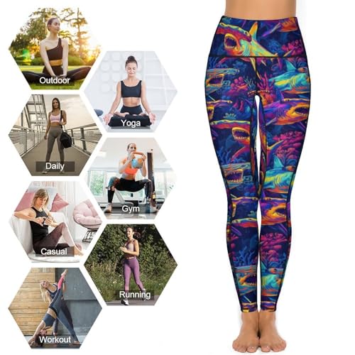 Leggings con estampado de tiburón martillo de neón pantalones de yoga 4