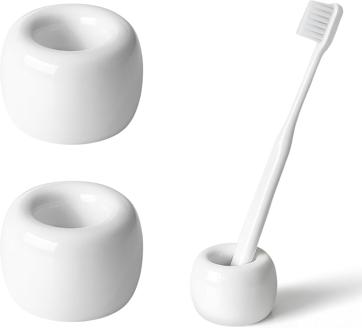 AirMoon Mini Ceramic Toothbrush Holder for Bathroom - White Small Countertop Organizer, Easy Clean Toothbrush Stand, Suit for Electric Toothbrush Head, Pens & Coffee Spoon, Pack of 2