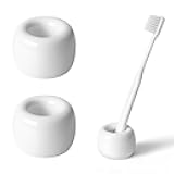 AirMoon Mini Ceramic Toothbrush Holder for Bathroom - White Small Countertop Organizer, Easy Clean Toothbrush Stand, Suit for Electric Toothbrush Head, Pens & Coffee Spoon, Pack of 2