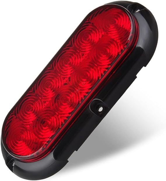 2 x 6 Inch Oval LED Tail Lights 10 LED Trailer Truck Brake Lights Red