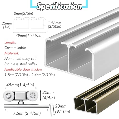 Kit de riel de doble derivación para deslizar dos puertas de armario con soporte de techo 3