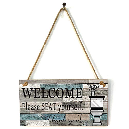 TFixol Decoración de madera para pared, firmada con texto en inglés "Wlecome Please Seat Yourself" con cuerda, multicolor