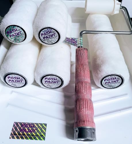 New Innovative All-in-One Quick Change Paint Roller Kit. Wooden Roller Handle, (2) 4" Roller Covers, (3) 9" Roller Covers. Handcrafted Wooden Handle Starter Kit Pink Finish