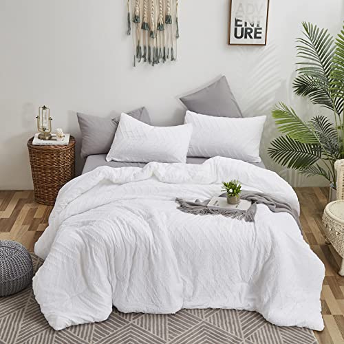 Luxlovery White Comforter Set California King Aztec Boho Bedding Comforter Set Cal King Farmhouse Shabby Blanket Quilts Chic Rustic Plain White Embroidery Comforter Set #TOP3
