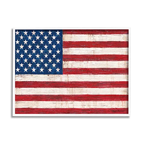 Stupell Industries Rustic American Flag Red White Blue Distressed Pattern