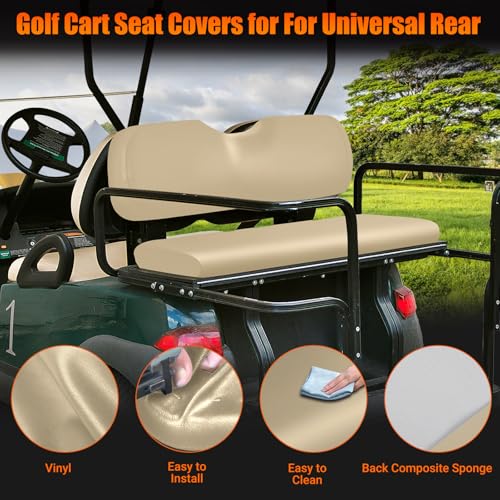 Image of Golf Cart Rear Seat Covers Staple On Replacement for Aftermarket Rear Seat, Beige Leather