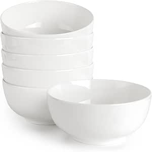 DOWAN 22 OZ White Ceramic Bowls Set of 6 - Perfect for Soup Bowls for Kitchen, Cereal Bowl, Ramen Bowl, Dishwasher & Microwave Safe