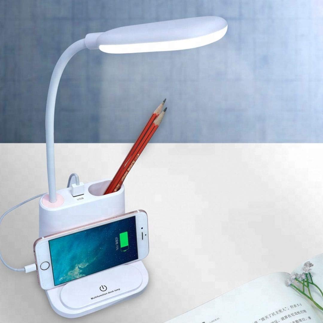 Giftana® Study Lamp Table Lamp for Children Reading Lamp Multi-Functional Desk Lamp USB Rechargeable LED Desk Lamp Touch White and Warm Light 1200mAh Power Bank Lamp Pen Holder and Phone Stand Lamp for Bedroom Reading (White)