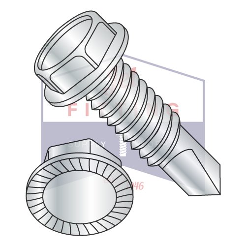 1/4-20X1 Self-Drilling Screws | Machine Screw Thread | Unslotted Indented Serrated Hex Washer Head | #3 Drill Pt | Steel | Zinc (Quantity: 2500)