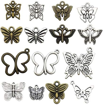 Youdiyla 90 pcs Craft Supplies Antique Bronze Silver Mixed Butterfly Charms for Crafting Jewelry Findings Making Accessory for DIY Necklace Bracelet (HM174)