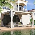 EROMMY Louvered Pergola 10' x 12' Outdoor Hard Top Pergola with Aluminum Frame and Adjustable Metal Rainproof Roof for Garden & Patio, Curtains and Netting Included, White